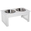 Wooden Dog Feeding Station with 2 Stainless Steel Bowls and Non-Slip Base Elegant White