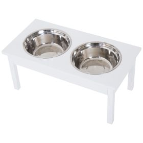 PawHut Elevated Pet Bowl 23 Durable Wooden Feeding Station Heavy Duty, White, for Dogs, Cats