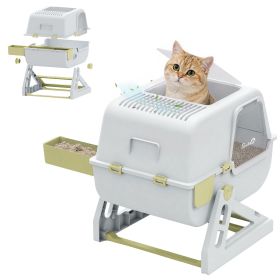 Cat Litter Box with Lid, Enclosed Cat Litter Box with Deodorization Bag & Drawer Pan, High Sides & Flip-to-Clean