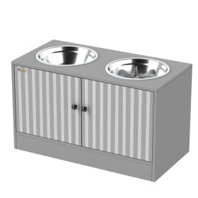Elevated Dog Bowls with Storage Cabinet, 2 Stainless Steel Bowls, Slow Feeder, Dog Feeding Station for Large Dogs, Gray