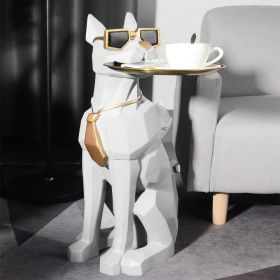 Dog Sculpture Resin Side Table with Tray Top & Tissue Box