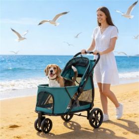 Pet stroller, dog stroller, easy to carry, dark green