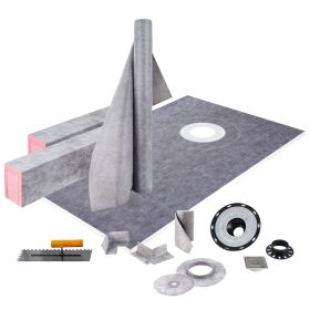 Shower Curb Kit, 38"x60" Watertight Shower Curb Overlay with 4 " ABS Offset Bonding Flange, 4 " Stainless Steel Grate