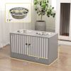 Elevated Dog Bowls with Storage Cabinet, 2 Stainless Steel Bowls, Slow Feeder, Dog Feeding Station for Large Dogs, Gray