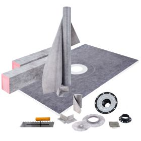 Shower Curb Kit, 48 "x72 " Watertight Shower Curb Overlay with 4 " PVC Central Bonding Flange, 4 " Stainless Steel Grate