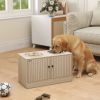 PawHut Elevated Dog Bowls with Storage Cabinet, 2 Stainless Steel Bowls, Slow Feeder, Dog Feeding Station for Large Dogs, Oak