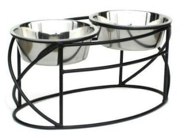 Oval Cross Double Raised Feeder - Small - White
