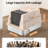 Black stainless steel cat litter box featuring a 2-in-1 flip-top design, SUS201 material construction, XL-sized capacity for large cats